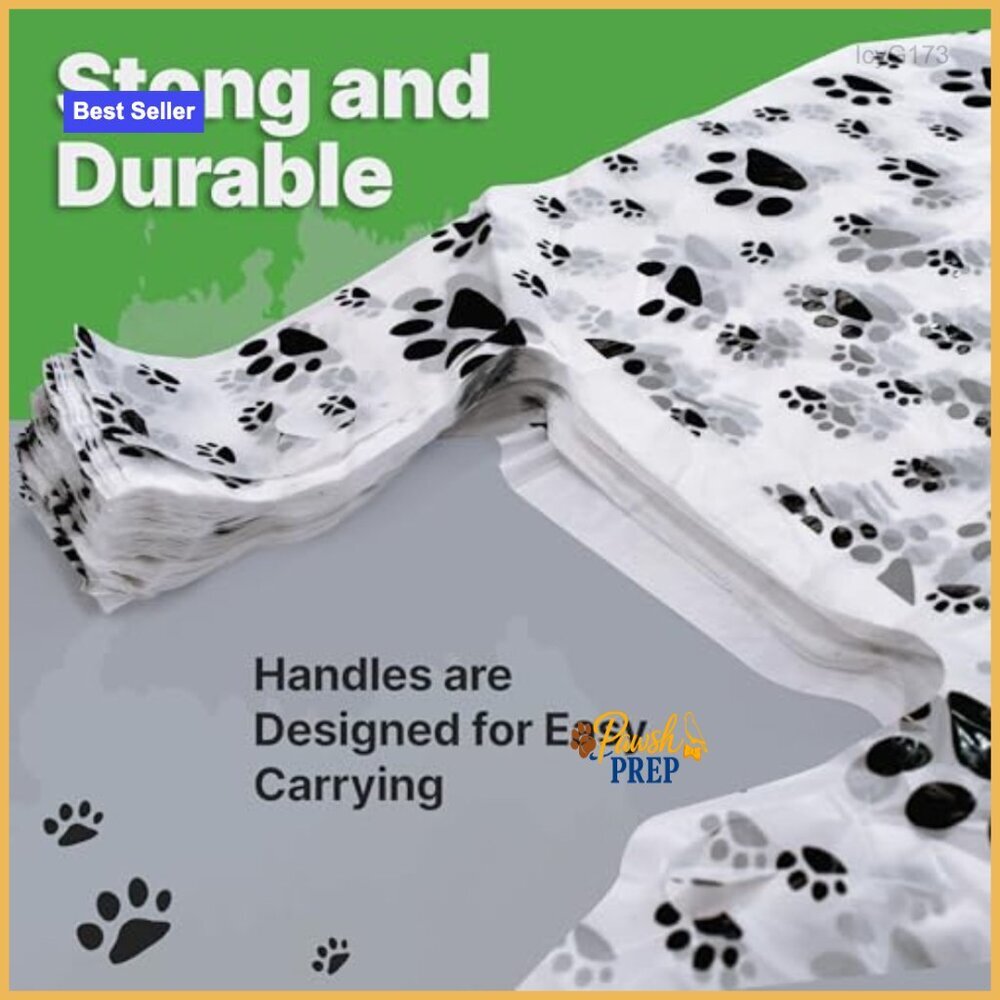 100 Pack Plastic T-Shirt Bags with Paw Print Design 22x12x7 - Picture 6 of 6